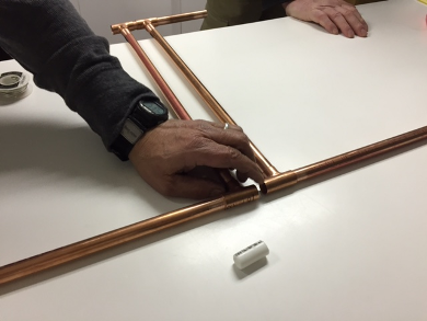 Close up of the 2 meter copper dipole