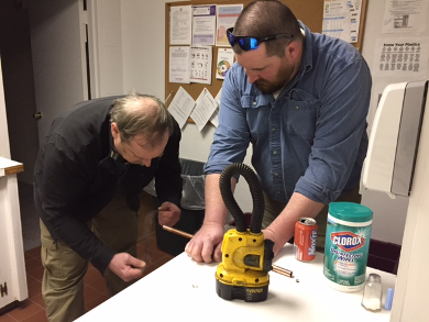 Paul and Ben work on the 2 meter copper dipole
