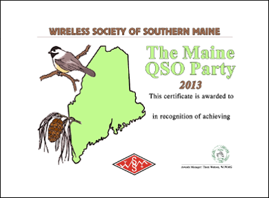 Maine QSO Party Certificate