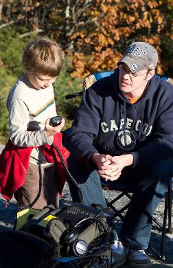 Cub Scout talks on ham radio