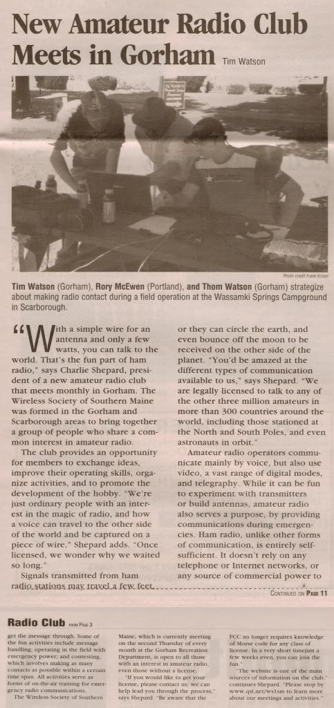 New Amateur Radio Club Meets in Gorham, by Tim Watson