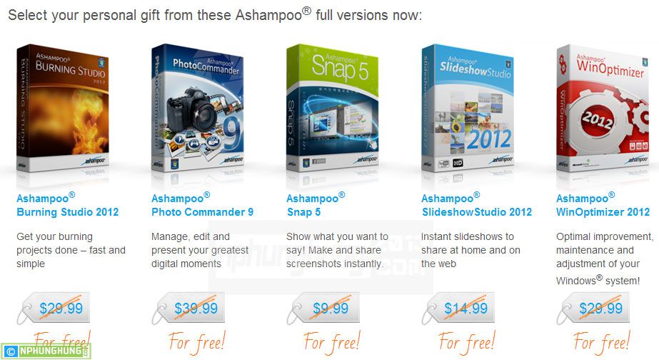 Miễn phí bộ 5 phần mềm của Ashampoo trị giá 124,95USD