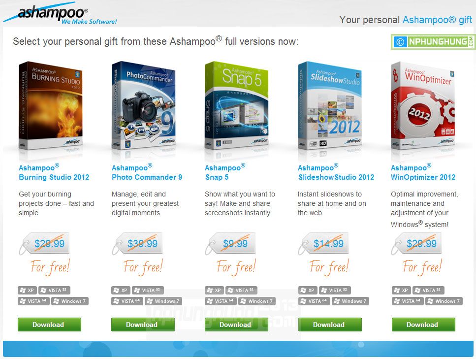 Miễn phí bộ 5 phần mềm của Ashampoo trị giá 124,95USD