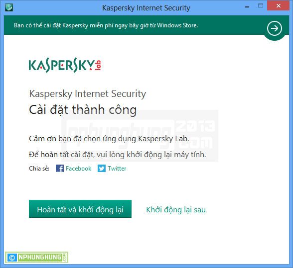 Cài đặt Kaspersky 2014 hoàn tất