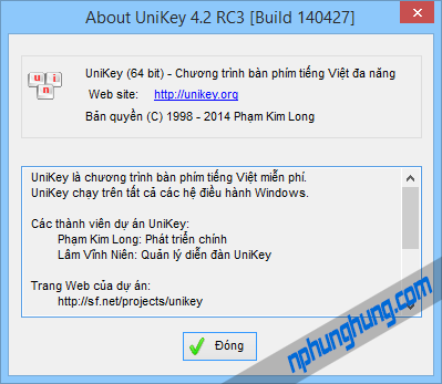Thông tin phiên bản Unikey 4.2 RC3