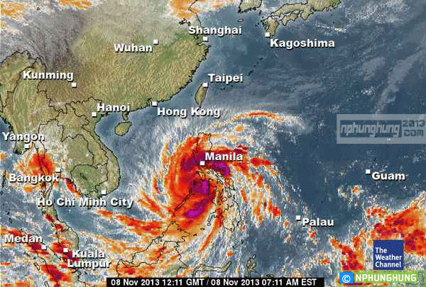Ảnh mây vệ tinh bão Haiyan do Weather cung cấp