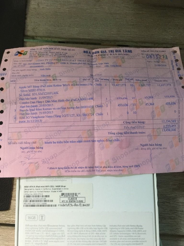 Ipad Mini 2 ( retina ) 16G 4G Trắng Hàng FPT còn BH 99% - 2