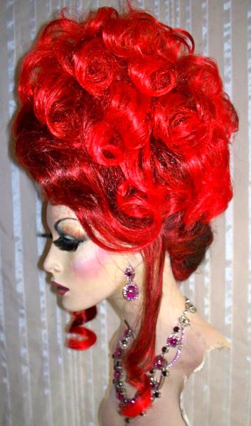 Drag Queen Wig Updo Tall Dark Rooted Red Big French Twist & Curls | EBay