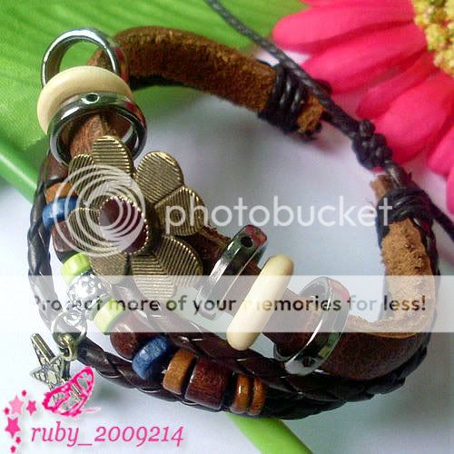 Modish Leather Hemp Ethnic Tribal Bracelet Wristband With Flower 