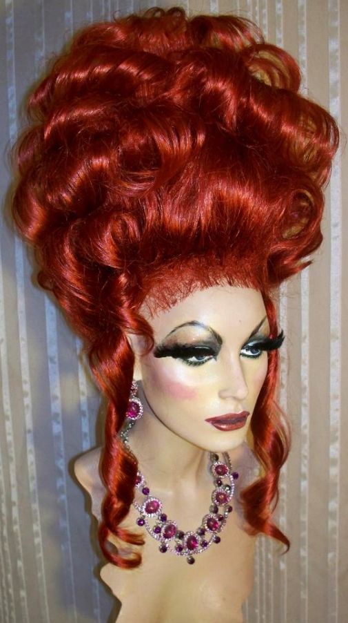 Drag Queen Wig Big Henna Red Updo French Twist Curls