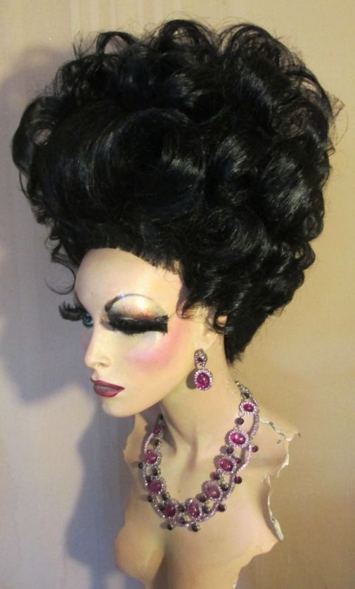 Drag Queen Wig Nice Elegant Tall Black Updo French Twist Curls | eBay