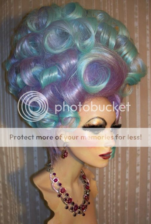 Drag Queen Wig Big Tall Updo Lavender Teal Blue Tips French Twist Curls ...