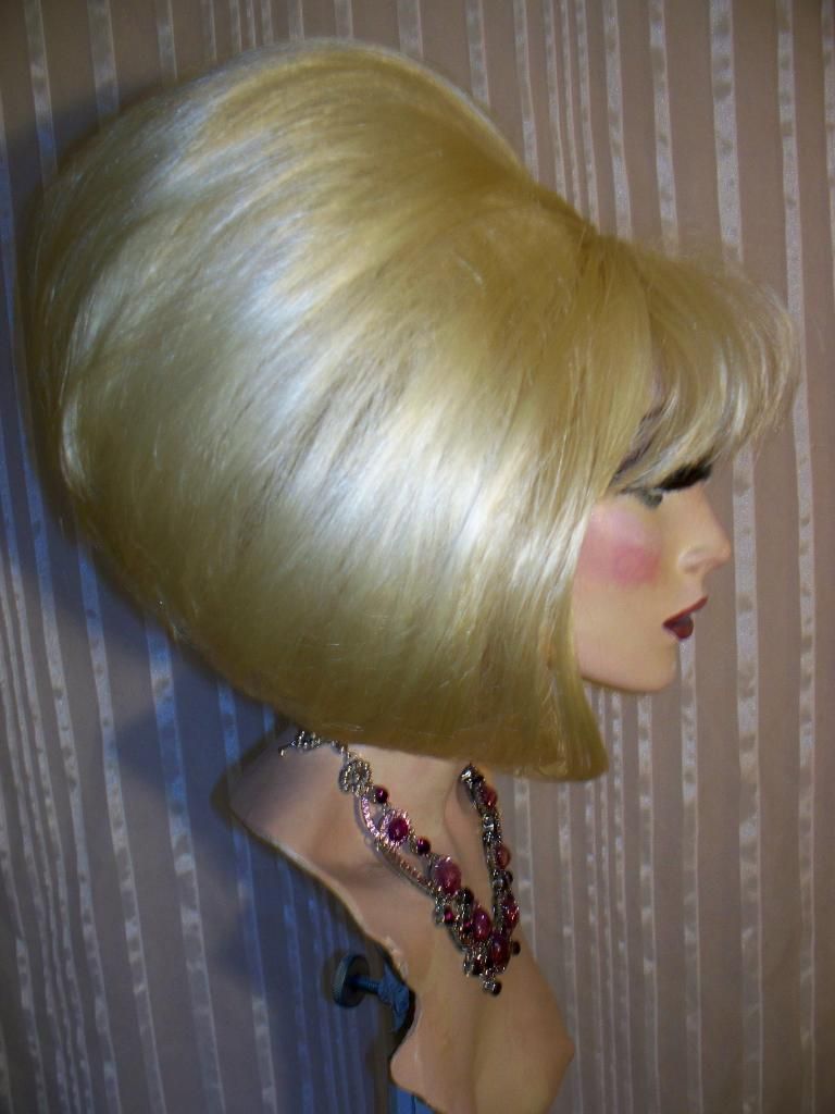 Drag Queen Wig Bob in Pale Bleached Blonde Teased up big with Bangs | eBay