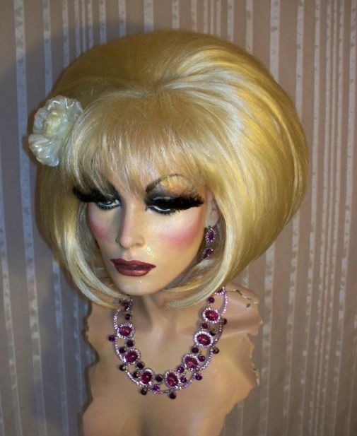 Drag Queen Wig Bob in Pale Bleached Blonde Teased up big with Bangs | eBay