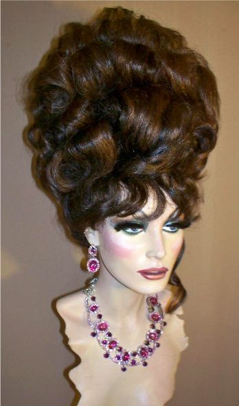 Drag Queen Wig Tall Brown Updo French Twist Curls | eBay