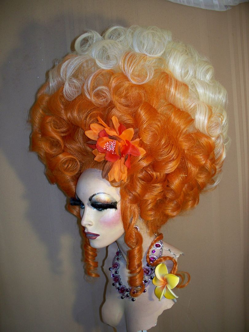 Drag Queen Wig Huge Double Pumpkin Orange Bleached Up Do French Twist ...