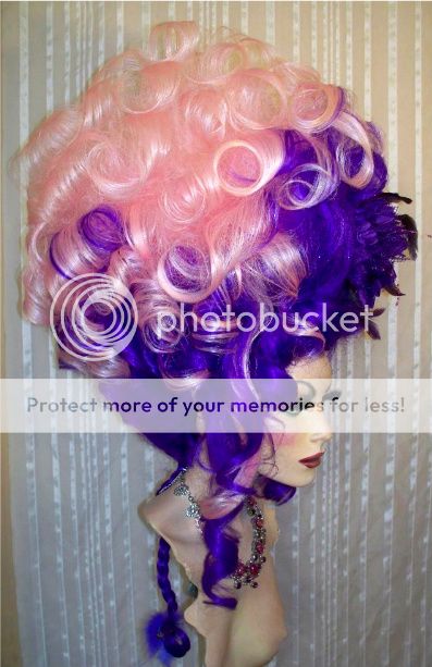 Huge Double Wig Up Do in Purple and Pink with French Twist & Curls