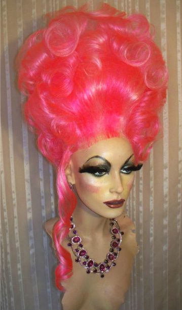 Drag Queen Wig Updo H. Pink with White Blonde Hilites French Twist ...