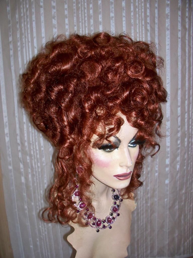 Drag Queen Wig Up Do French Twist Small Curls Auburn Red Tendrils | eBay