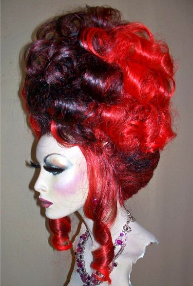Drag Queen Wig Updo Tall Red Black Updo Twist & Curls | eBay