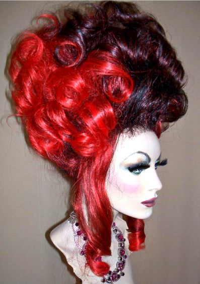Drag Queen Wig Updo Tall Red Black Updo Twist & Curls | eBay