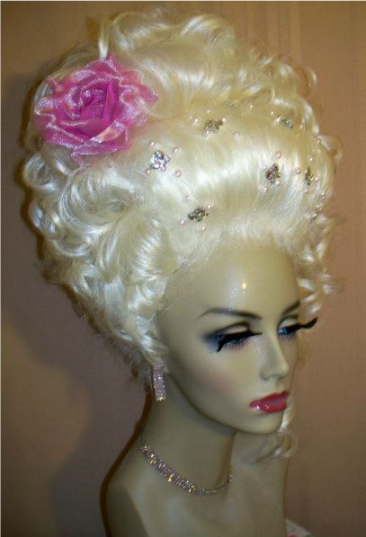 Drag Queen Wig Teased White Blonde Beaded Crystals Marie Antoinette ...