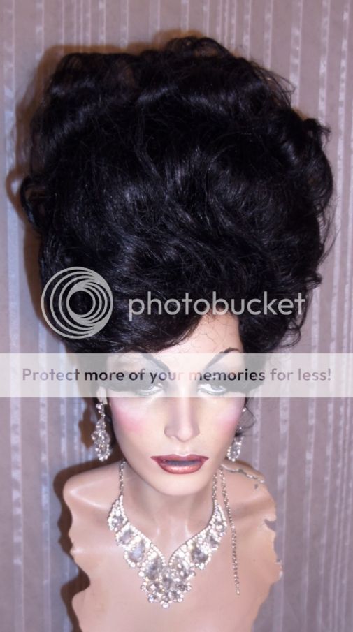 Drag Queen Wig Big Tall Up Do No Bangs Jet Black Curls French