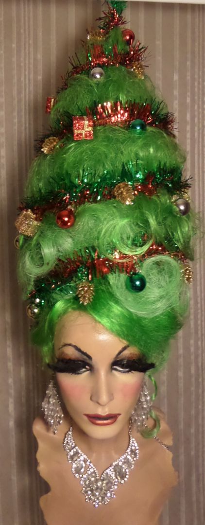 Drag Queen Wig Christmas Tree Double Wig Very Huge and Tall in Green ...