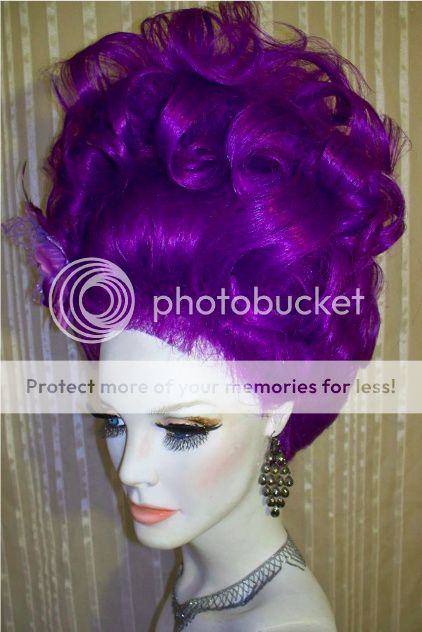 Drag Queen Wig Updo Tall Dark Vivid Purple Big French Twist & Curls