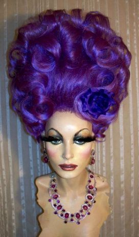 Drag Queen Wig Up Do Big Tall Dk. Grape Lavender Lilac Purple French ...